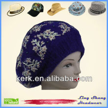 LSA22 Ningbo Lingshang Blue Fashion Angora et laine aux fleurs chaude chapeau